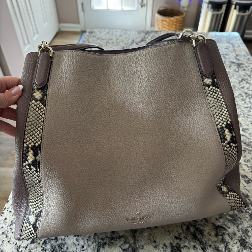 Kate Spade Pebbled Leather Shoulder Bag with Snake-Print Trim